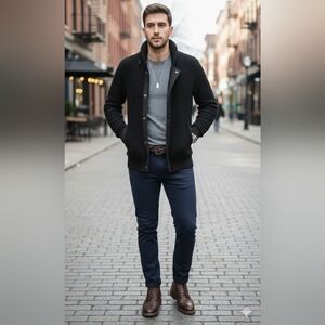 Armani Exchange Mens Black Cotton Knit Cardigan Sweater Jacket Zip Button Hood S